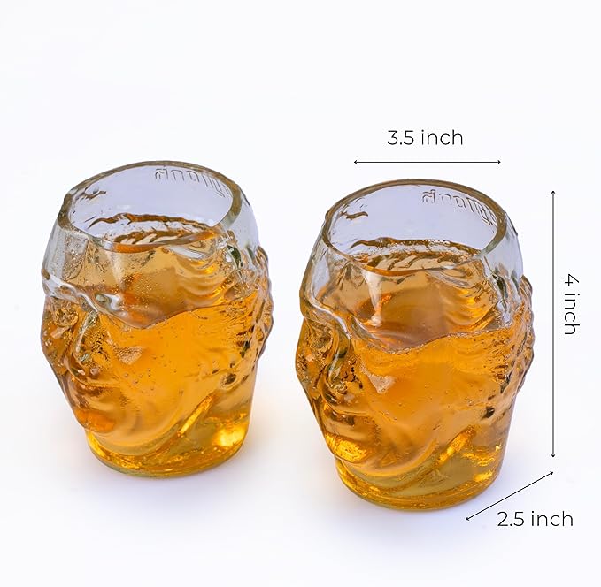 Upcycled Face Glasses for Drinks - Set of 2 | Eco-friendly Glassware handcrafted from Rum bottles | Ideal for Beer, Rum, Whiskey, Juices, Smoothies, Cocktails | Great for Gifting