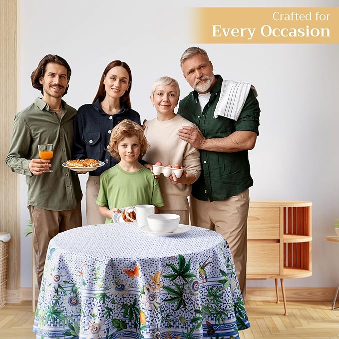 Maison d' Hermine Table Cloth Round Table 100% Cotton 63 Round Inches Tablecloth Reusable Decorative for Dining Room Farmhouse Home Valentines Day Decorations Spring Summer - Passiflora