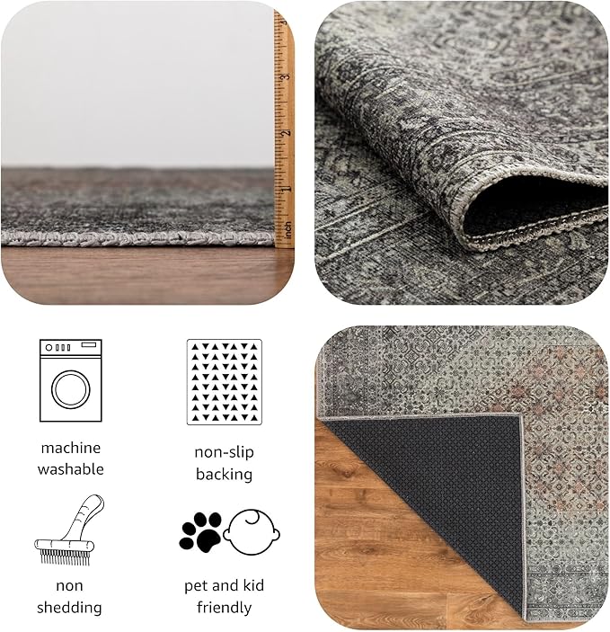 Keen Home Design 4x6 Rug - Machine Washable Area Rug with Non-Slip Backing, Ideal for Living Room, Dining Room, Bedroom - Vintage, Easy Clean, Durable, Low Pile - (4' x 6')