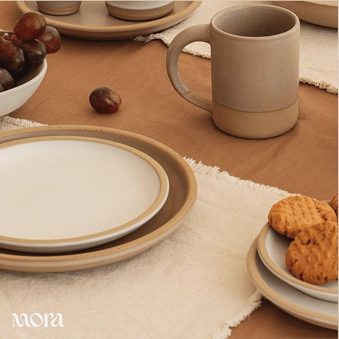 MORA Small Plates Set of 4, 6.5 inch Ceramic Pottery Dessert Plates - Microwave, Oven and Dishwasher Safe - Oat