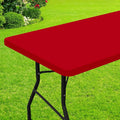 Smiry Rectangle Picnic Table Cloth, Waterproof Elastic Fitted Tablecloths for 6 Foot Tables, Washable Polyester Table Cover for Camping, Indoor and Outdoor (Red, 36"x72")