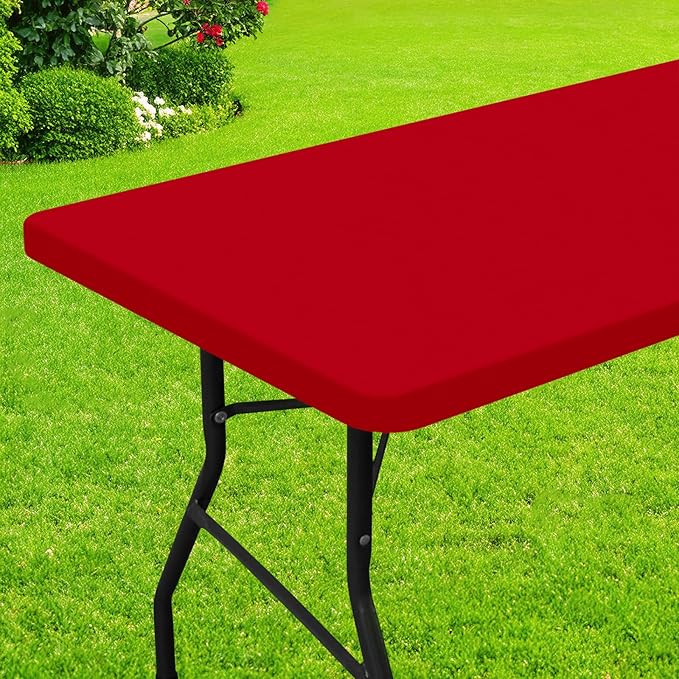 Smiry Rectangle Picnic Table Cloth, Waterproof Elastic Fitted Tablecloths for 5 Foot Tables, Washable Polyester Table Cover for Camping, Indoor and Outdoor (Red, 36"x60")
