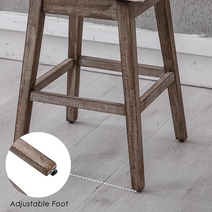 27.5" Counter Height Bar Stools Set of 3, Linen Fabric Mid Century Modern Swivel Barstools with Back & Wood Legs Comfy Upholstered Counter Chairs for Home Bar/Dining Room/Restaurant, Cream