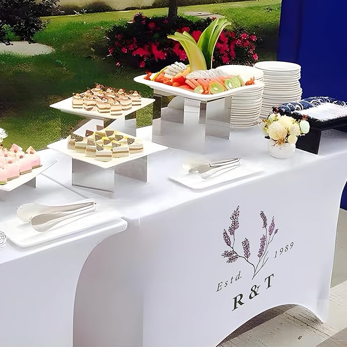 Personalized Table Cloth with Logo Image Customized Tablecloth 4FT/5FT/6FT/8FT Spandex Customized Table Cover Promotional Business Tradeshow Events Birthday Party Wedding (5FT Spandex(Closed back))