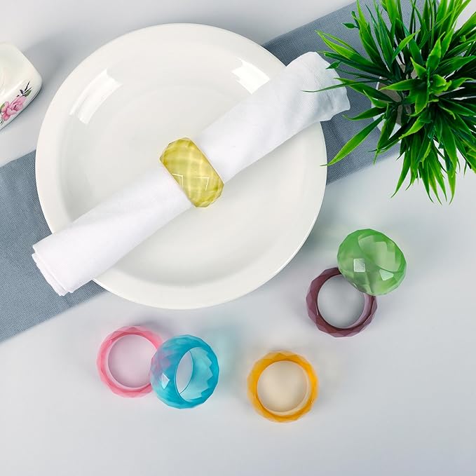 CLEENTABLE Napkin Rings Set of 12 - Epoxy Resin Napkin Holder Cuffs for Dinner Table Décor - Farmhouse Modern Serviette Rings for Weddings, Parties, Receptions, Banquets, Daily Use - 1.5" (Pastel)