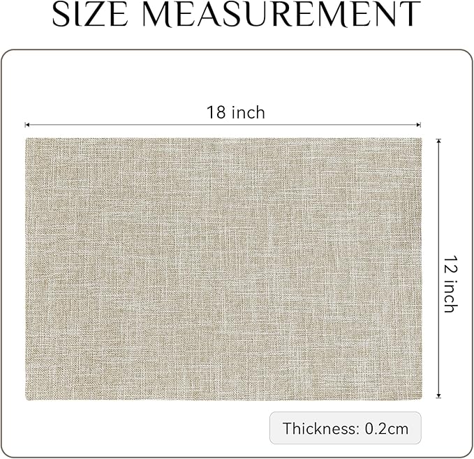 Softalker Faux Linen Placemats Set of 6-12 x 18 Inch, Heat Resistant Double Layered Durable Burlap Farmhouse Place Mats, Non-Slip Washable Rustic Table Mats for Dining, Kitchen, Party（Beige