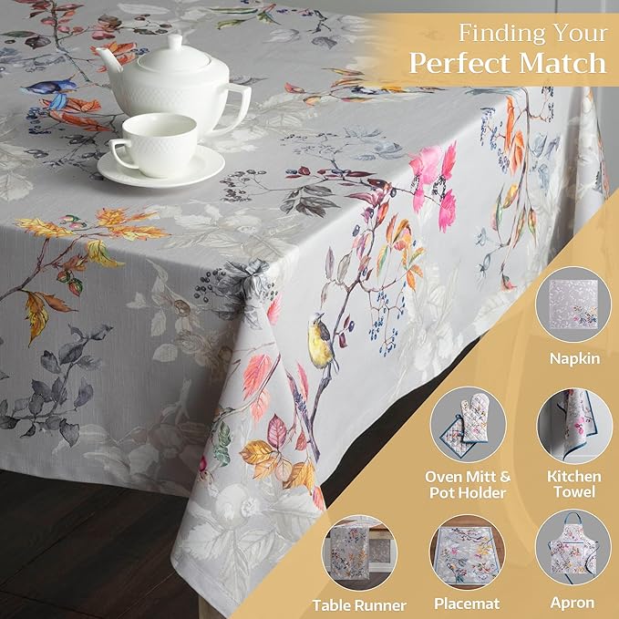 Maison d' Hermine Table Cloth Rectangle Table 100% Cotton 60 x 120 Inches Fall Tablecloth Reusable Everyday Use for Thanksgiving Christmas Decorations Dining Farmhouse Party (Equinoxe - Grey)