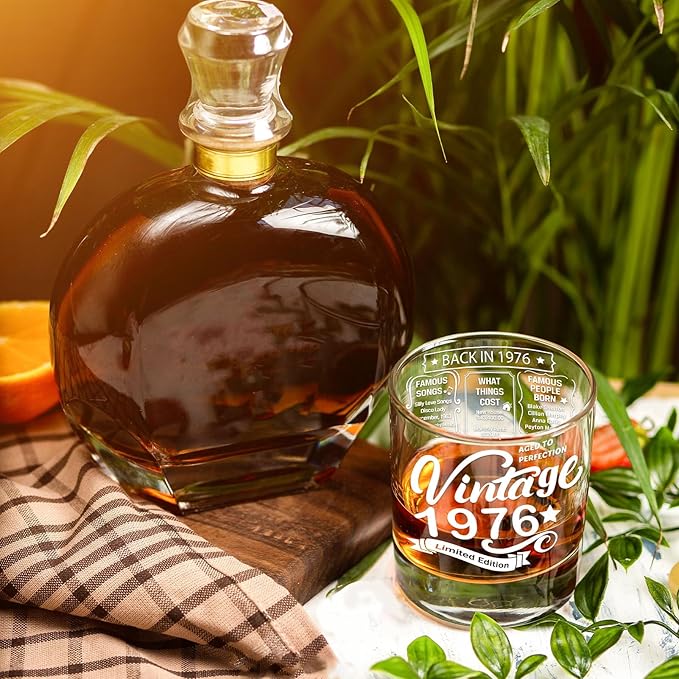 Old Fashioned Glasses-1976-Vintage 1976 old time information 10.25oz Whiskey Rocks Glass -50th Birthday Aged to Perfection - 50 years old gifts Bourbon Scotch Lowball Old Fashioned-1PACK