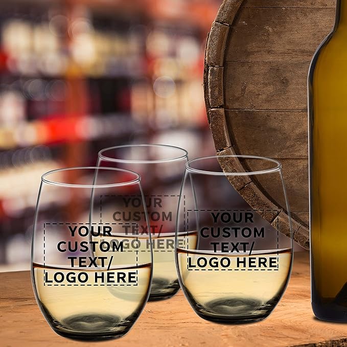 DISCOUNT PROMOS 100 ARC Stemless Wine Glasses Set, 21 oz. - Customizable Text, Logo - Chardonnay, Cabernet, Merlot, Sauvignon - Black