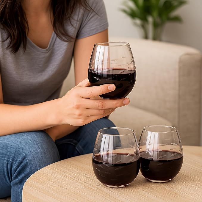 SHOSHIN Handmade Crystal Hand-cut Stemless wine glass (Fish set of 4)