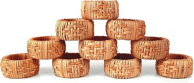12-Piece Hand Woven Napkin Ring - Farmhouse Rustic Serviette Holder for Dining, Easter, Birthday, Thanksgiving, Christmas & Party Décor - Fall Rustic Rings, Napkin Holder Buckles(Brown) - CLEENTABLE