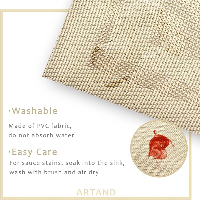 DACHUI Placemats Set of 8, Linen Look Woven Place Mats, Water Resistant, Heat Resistant, Washable, Durable Table Mats (Beige)