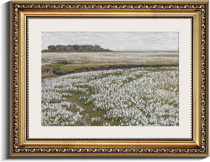 InSimSea Retro Gold Framed Wall Art, Home Room White Flowers Grassland Vintage Wall Decor, Canvas Print Artwork, Farmhouse Country Decor, Antique Picture Frame Floral Paintings, 11x14 Inch