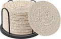 Coasters Set of 8 for Drinks, Beer, Coffee, Cotton Woven Absorbent Coaster with Holder, Boho Coasters for Home Decor Tabletop Protection Suitable for Kinds of Cups, Brown