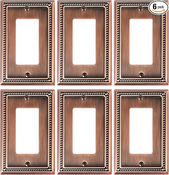6-Pack Decorator Outlet Cover Plate, Decorative Switch Plates and Outlet Covers, Antique Copper Metal Wall Plates for Electrical Outlets, Receptacle, GFCI Outlet, Dimmer Switch