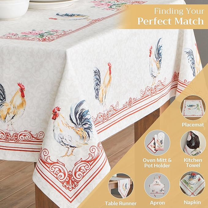 Maison d' Hermine Table Cloth Rectangle Table 100% Cotton 60 x 108 Inches Tablecloth Reusable Decorative for Dining Room Farmhouse Home Valentines Day Decorations Spring Summer - Campagne