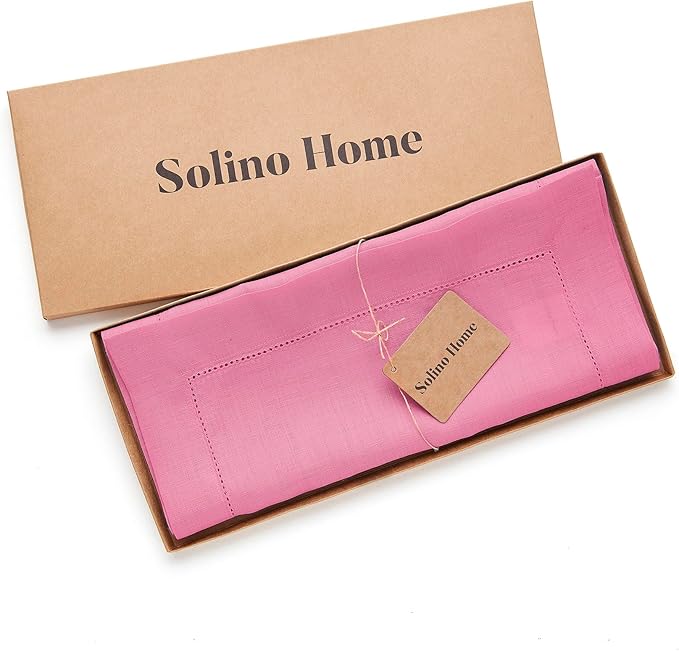 Solino Home Linen Flamingo Pink Table Runner 132 Inches Long - 100% Pure Linen Extra Long Table Runner 14 x 132 Inch for Valentines, Spring, Easter - Classic Hemstitch