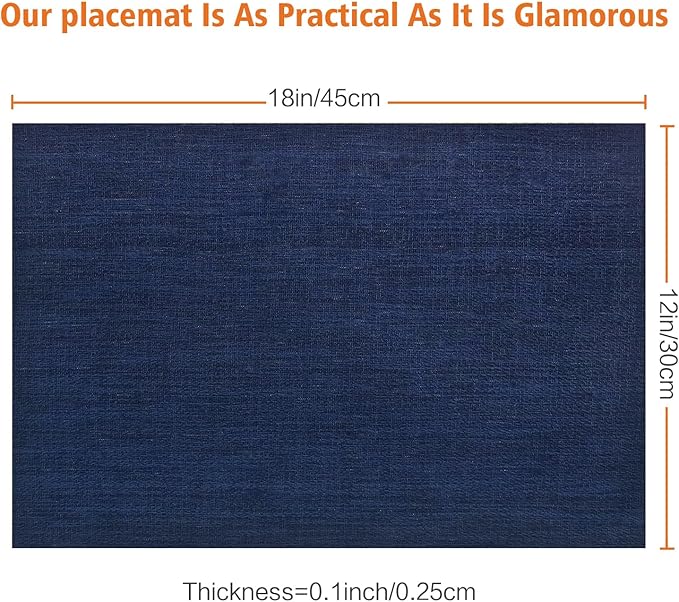 Placemats Set of 8,Washable,Heat and Stain Resistant Indoor/Outdoor Place mats,Vinyl Woven Non Slip Table Mats for Restaurant Table Protection,PVC Placemats(Navy Blue,8PCS)