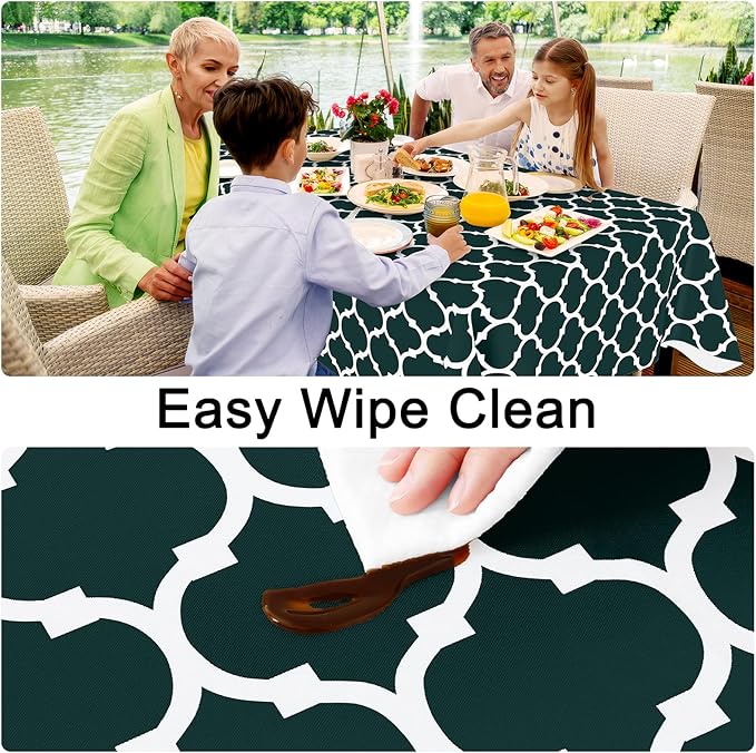 Smiry Rectangle Tablecloth, Waterproof Vinyl Tablecloths with Flannel Backing for Rectangle Tables, Wipeable Spillproof Plastic Tablecloth for Dining, Indoor and Outdoor (60"x84", Hunter Green)