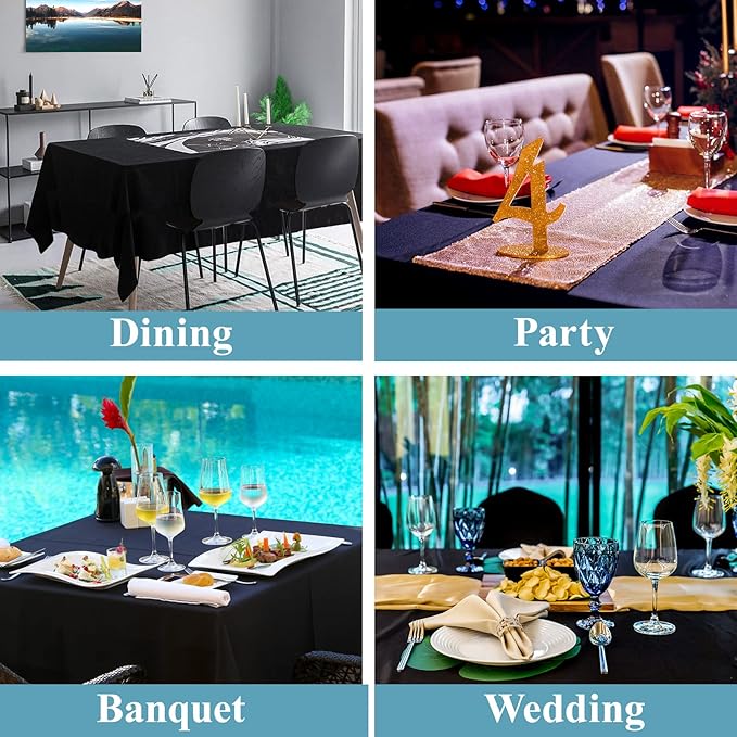 VidaFete 90 * 156inch 2pack Rectangle Table Cloth Polyester, Stain Wrinkle Resistant Dining Table Cover for Kitchen Dinning Party Wedding Rectangular Tabletop Buffet Decoration(Black)