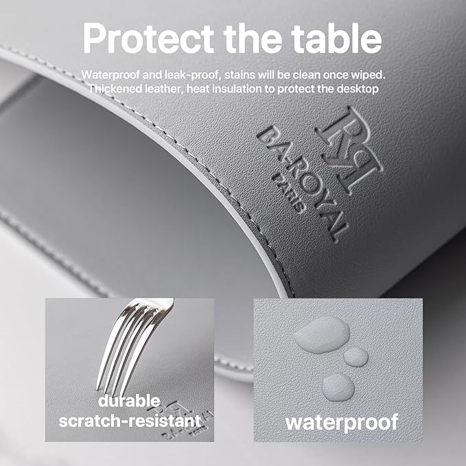 Faux Leather Placemats Set of 6 Vinyl Washable Wipeable Table Mats for Kitchen Dining Table Heat Resistant Waterproof Modern Indoor/Outdoor Placemats Non-Slip Easy Clean Place Mats (Gray)