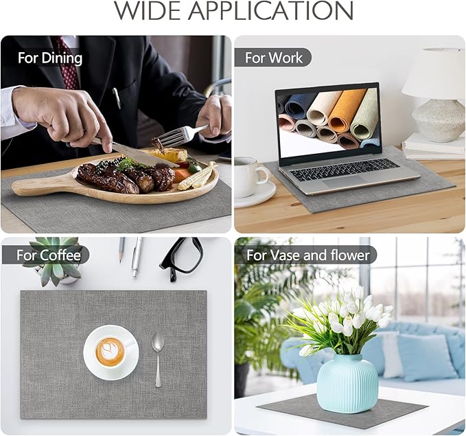 Faux Leather Placemats Set of 4 Washable PU Table mats for Kitchen Table - Heat Resistant, Waterproof, Easy Clean, Anti Slip 11.8" x 17" (Light Grey-4 Pack)