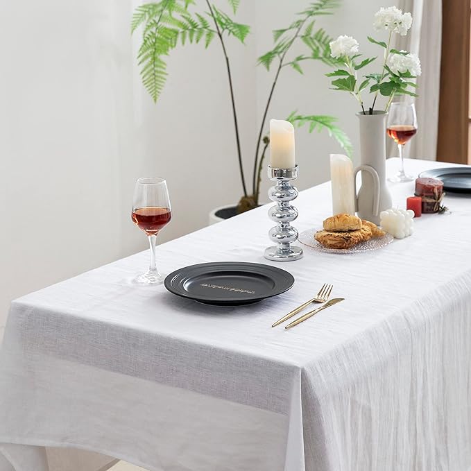 EVERLY Pure Linen Hemstitch Tablecloth,100% Stonewashed French Linen tablecloths for Kitchen Dining Rectangle Tables,60x120Inch Machine Washable Christmas Thanksgiving Organic Tablecloth-White