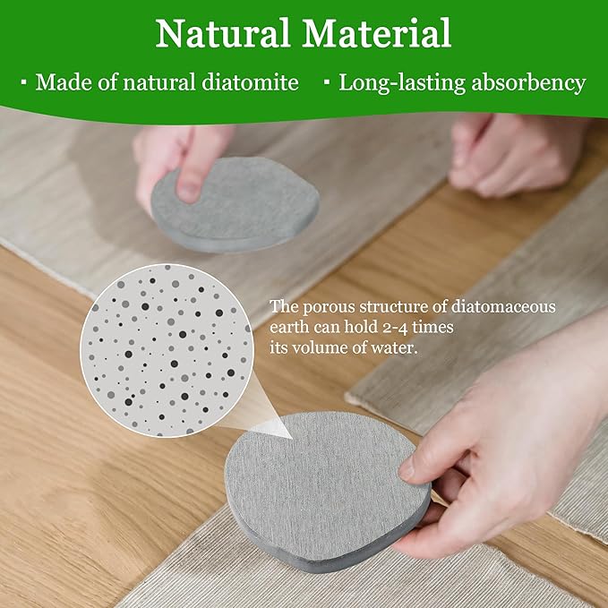 Diatomaceous Earth Coasters Set of 6 for Drinks, Moisture Water Absorbent Stone Coasters for Table Desk at Work, Water Absorbing Instant Drying Diatomite, Modern Grey and White