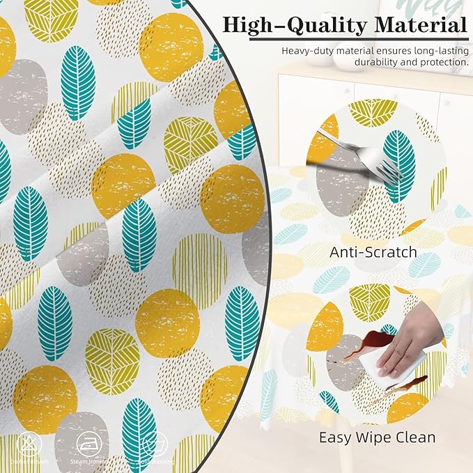 Laeacco 36 Inch Geometric Round Tablecloth Colorful Abstract Oval Leaf Pattern Modern Art Print Table Cloth Washable Waterproof Wrinkle Free Table Cover for Kitchen Dining Picnic Party Decoration