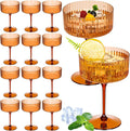 12 Pcs Ribbed Martini Glasses 10 oz Disposable Plastic Vintage Ribbed Coupe Glasses Unbreakable Dessert Parfait Glassware for Wedding Birthday Party Supplies (Brown)