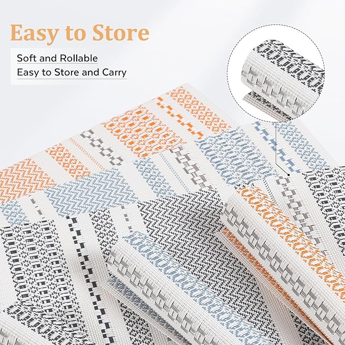 FAVE Boho Vinyl Placemats Set of 4, Durable Woven Place Mats Washable Heat Resistant PVC Table Mats for Parties,Weddings, Dining,Banquet(Gray, 4PCS)