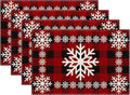 Christmas Placemats Set of 4 Vintage Red Black Buffalo Plaid Snowflake Decor Place Mats 12x18 Inch Xmas Winter Holiday Decorative Linen Table Mats for Home Kitchen Dining Party Table Decoration