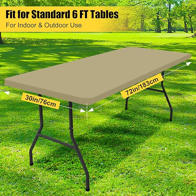 Smiry Rectangle Picnic Table Cloth, Waterproof Elastic Fitted Tablecloths for 6 Foot Tables, Washable Polyester Table Cover for Camping, Indoor and Outdoor (Taupe, 30"x72")