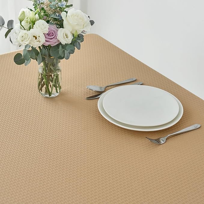 maxmill Square Tablecloth Water Resistance Antiwrinkle Spill Proof Weaved Texture Table Cloth, Decorative Fabric Table Cover for Banquet Parties Event Holiday Dinner, 70 x 70 Inch, Beige