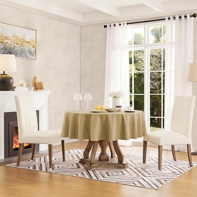 Tablecloth Linen Textured Waterproof & Stain Resistant Table Cloth Wrinkle Free Decorative Fabric Farmhouse Table Cover for Dining/Party/Buffet/Wedding, 60 x 60 Inch, Coffee