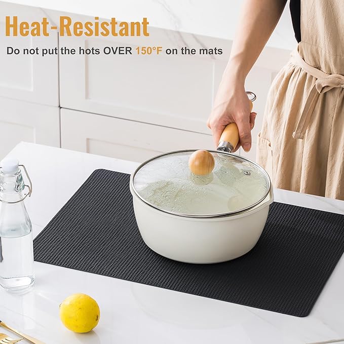 Jovono Faux Leather Placemats Set of 4, Waterproof Washable Table Mats, Easy-Clean Heat Resistant Kitchen Vinyl Place Mat for Dining Table, Restaurant, Indoor, 17.8"x11.8", Black