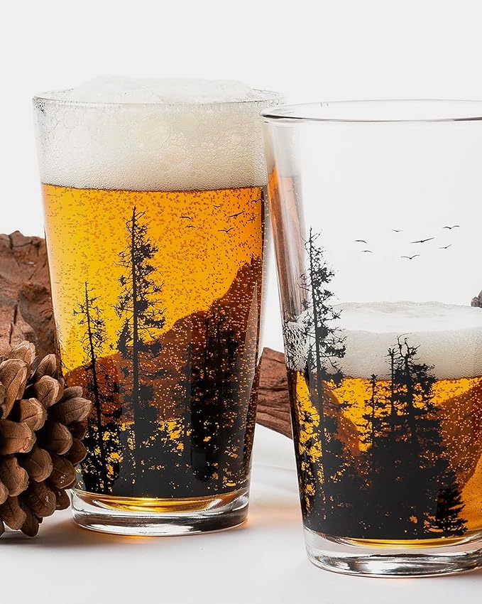 Black Lantern Pint Glass Wild and Nature Forest Animal Beer Glass - 16oz. Drinking Glass