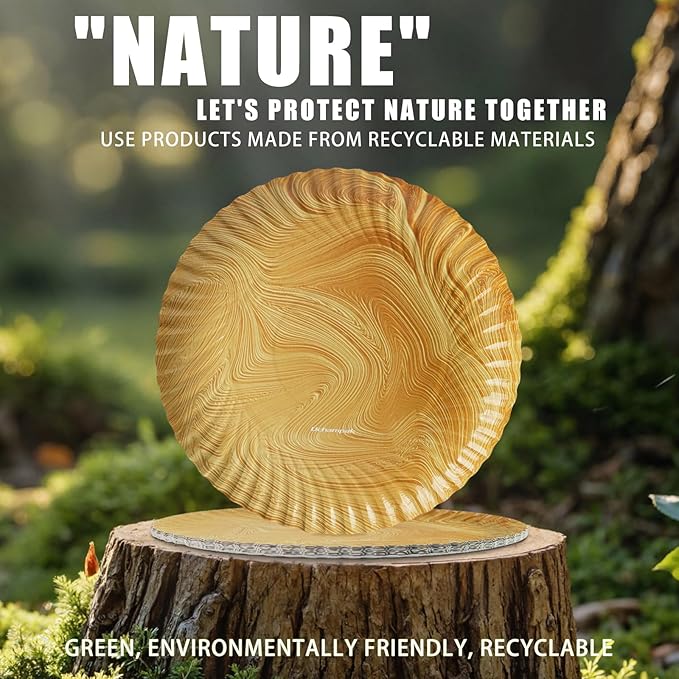 50 Pcs Wood Grain Paper Plates, 8.9 Inch Wood Paper Plates Disposable Rustic Party Plate for Woodland Baby Shower, Camp Fire, Camping, Lumberjack Birthday Party Decorations