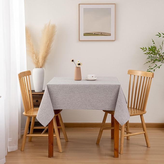 Hiasan 2 Pack Faux Linen Square Tablecloth - Wrinkle and Stain Resistant Washable Table Cloth for Kitchen Dining Room Holiday Table Cover for Party Dinner, Stone, 60 x 60 Inch