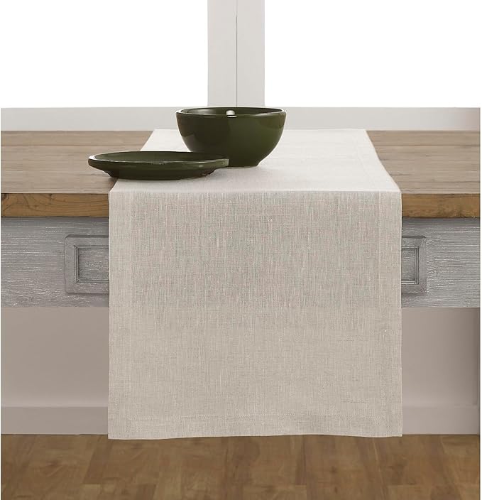 Solino Home Linen Table Runner 36 Inches - 100% Pure Linen Light Natural Table Runner 14 x 36 Inch Ideal for Dresser and Coffee Tables - Spring, Easter - Athena