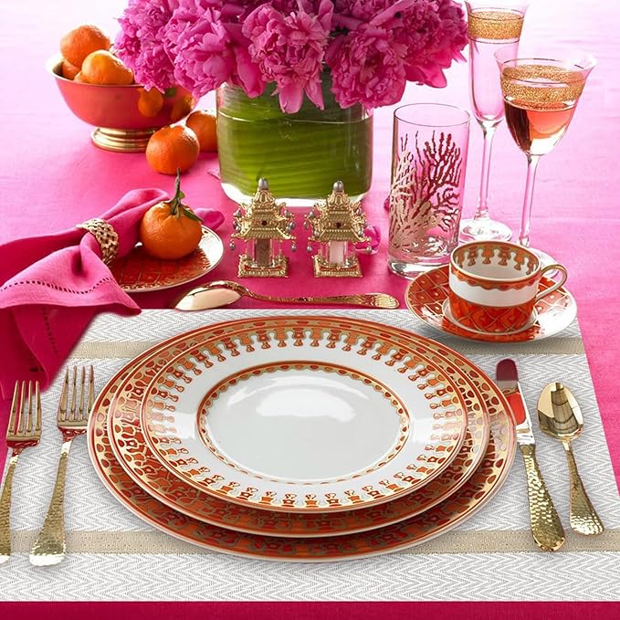FAVE Placemats Set of 12 White Placemats Woven with Golden Thread Vinyl Place Mats Heat Resistant Table Mats Set of 12 for Wedding, Banquet, Birthday, Party, Restaurant(White, 12"x18"-12PCS)