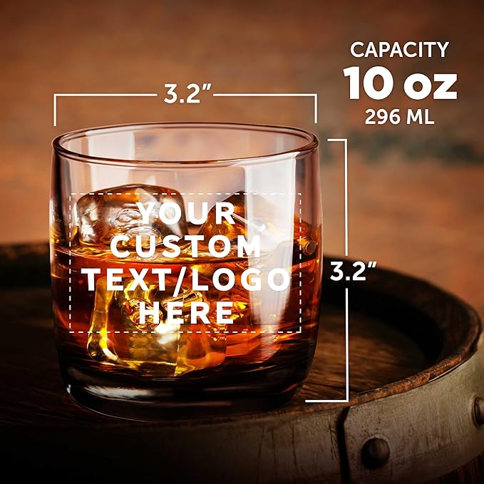 DISCOUNT PROMOS Custom Whiskey Glasses 10 oz Set of 10/50/100, Personalized Bulk Pack - Heavy Base Old Fashioned Glass, Perfect for Scotch, Bourbon, Whiskey, Cocktail - Black Bottom Color