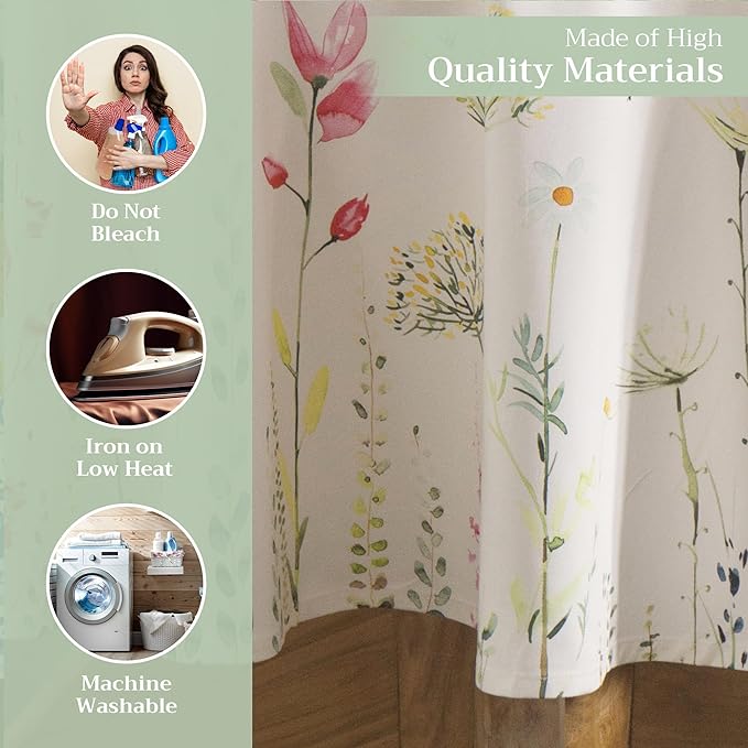 Maison d' Hermine Table Cloth Round Table 100% Cotton 69 Round Inches Tablecloth Reusable Decorative for Dining Room Farmhouse Home Valentines Day Decorations Spring Summer - Botanical Fresh