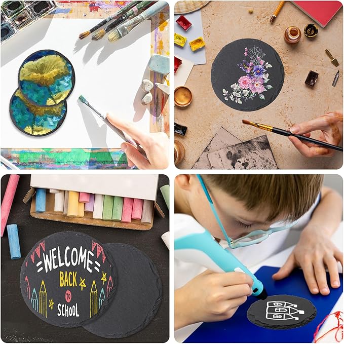 30 Pack 4 Inch Round Slate Coasters, Black Stone Coasters with Anti-Scratch Bottom, Ideal for Home Decor, Bar, Housewarming Gifts, and Laser Engraving KUKLIPJIM