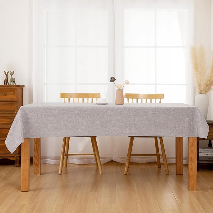 Hiasan 2 Pack Faux Linen Rectangle Tablecloth - Wrinkle and Stain Resistant Washable Table Cloth for Kitchen Dining Room Holiday Dinner, Stone, 70 x 90 Inch