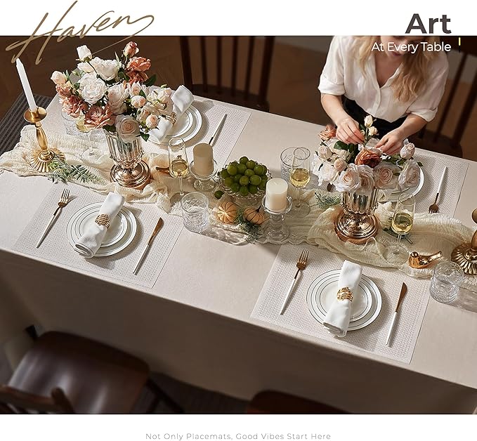 Leetaltree Luxury Crystal White Sequin Placemats Set of 4 - Waterproof Washable for Wedding, Anniversary, Daily Use - Sparkling Table Decor - Hand-Cut