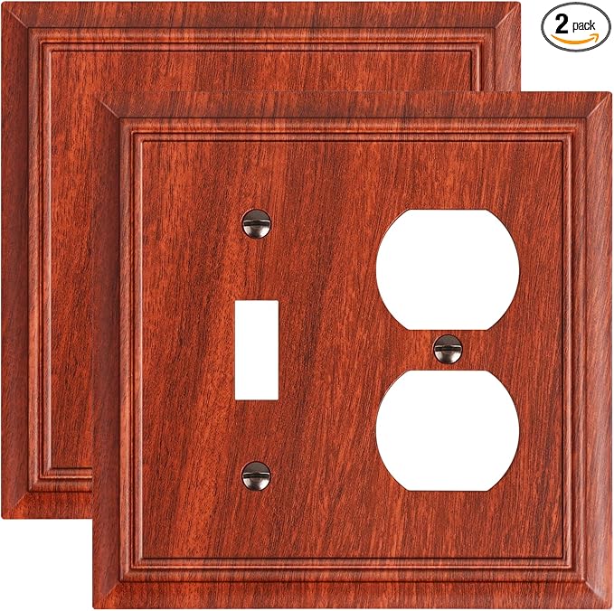 2-Pack Combo Toggle/Duplex Light Switch Cover Plate, Wood Grain Outlet Cover Plate, Natural Bamboo Fiber Decorative Wall Receptacle Cover for Electrical Outlets, Light Switch