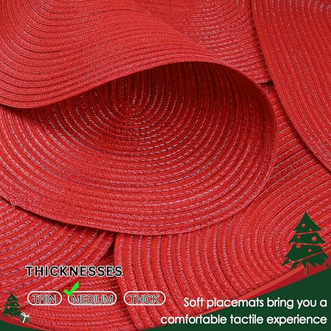 Noctiflorous Oval Braided Placemats Set of 8 Woven 12x18 Inch Non Slip Washable Heat Resistant Place Mats Round Tablemats for Dining Kitchen Party Daily Table Decor Dinner Mats (Red Shine, 8)