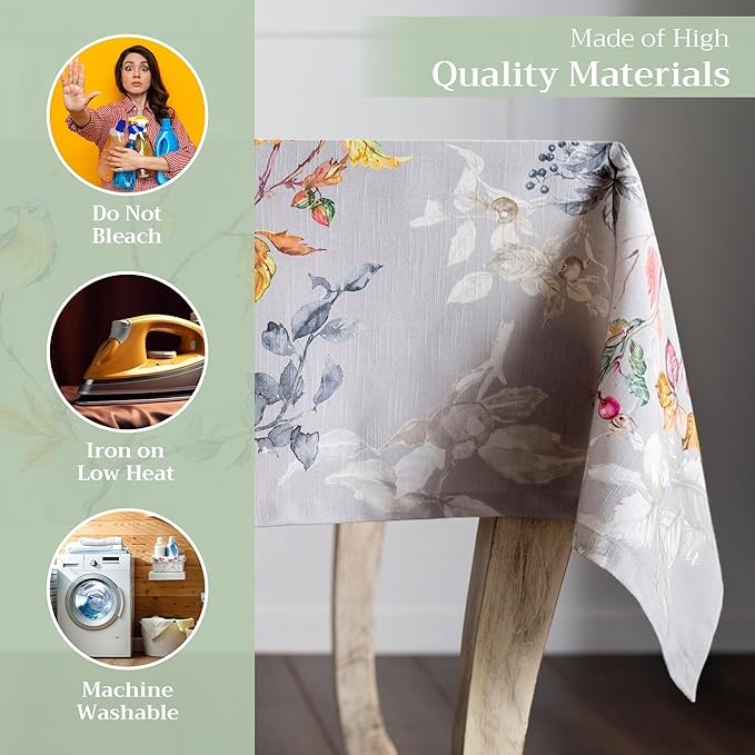 Maison d' Hermine Table Cloth Rectangle Table 100% Cotton 70 x 108 Inches Fall Tablecloth Reusable Everyday Use for Thanksgiving Christmas Decorations Dining Farmhouse Party (Equinoxe - Grey)