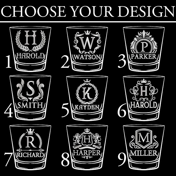 Customization Mill Set of 3, Monogrammed Whiskey Rocks Glasses w/ Name & Initial - Gifts for Men 9 Designs Personalized Bourbon Custom Birthday Dad, Old Fashioned Scotch